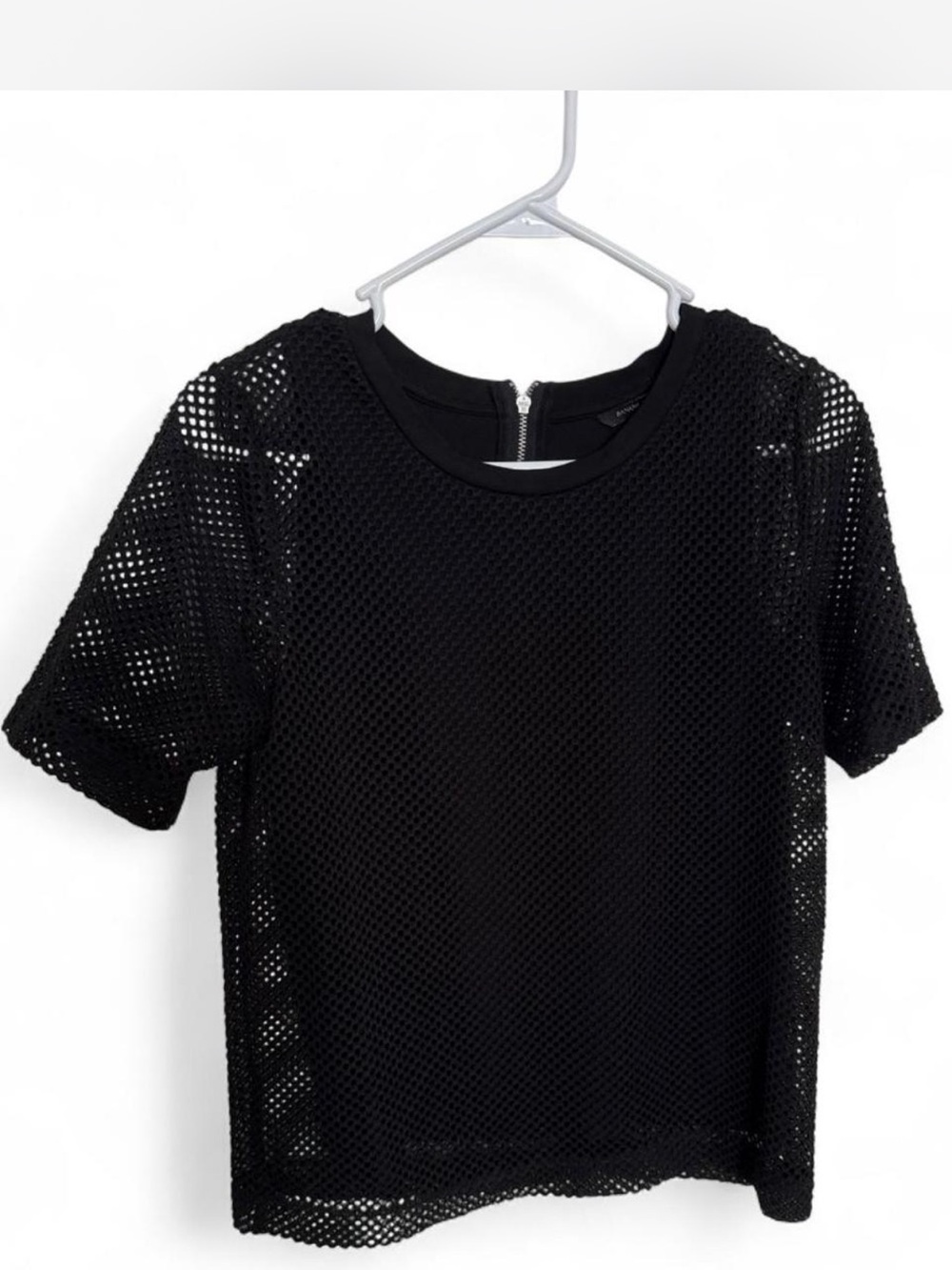 Banana Republic Black Short-Sleeve fishnet Top
